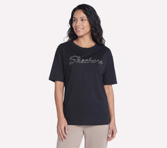 Script Diamond Studded Short Sleeve Tee|Skechers