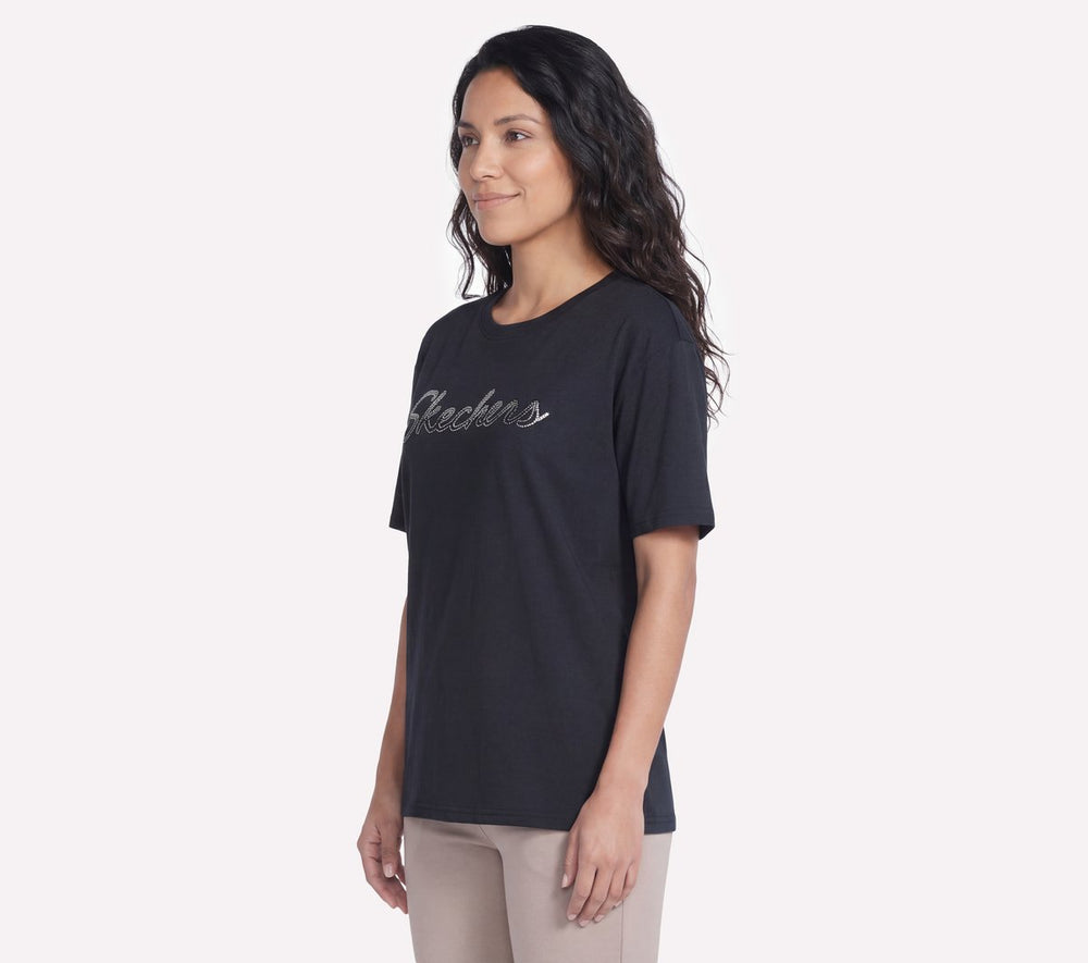 Script Diamond Studded Short Sleeve Tee|Skechers