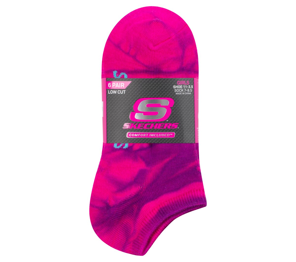 6 Pack Girls' Tie Dye Fashion Socks|Skechers