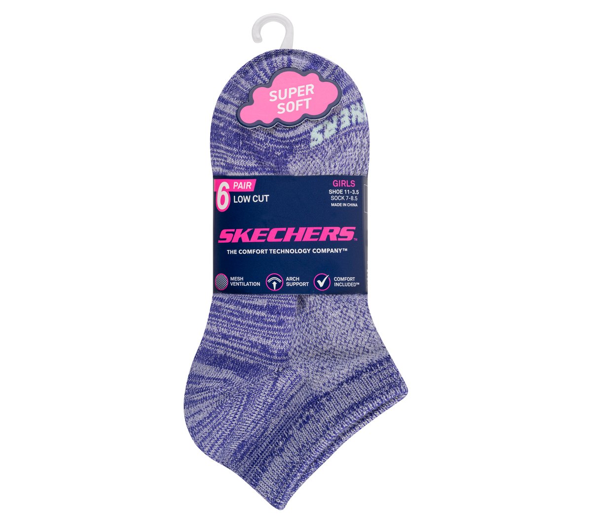 6 Pack Girls' Low Cut Color Stripe Socks|Skechers