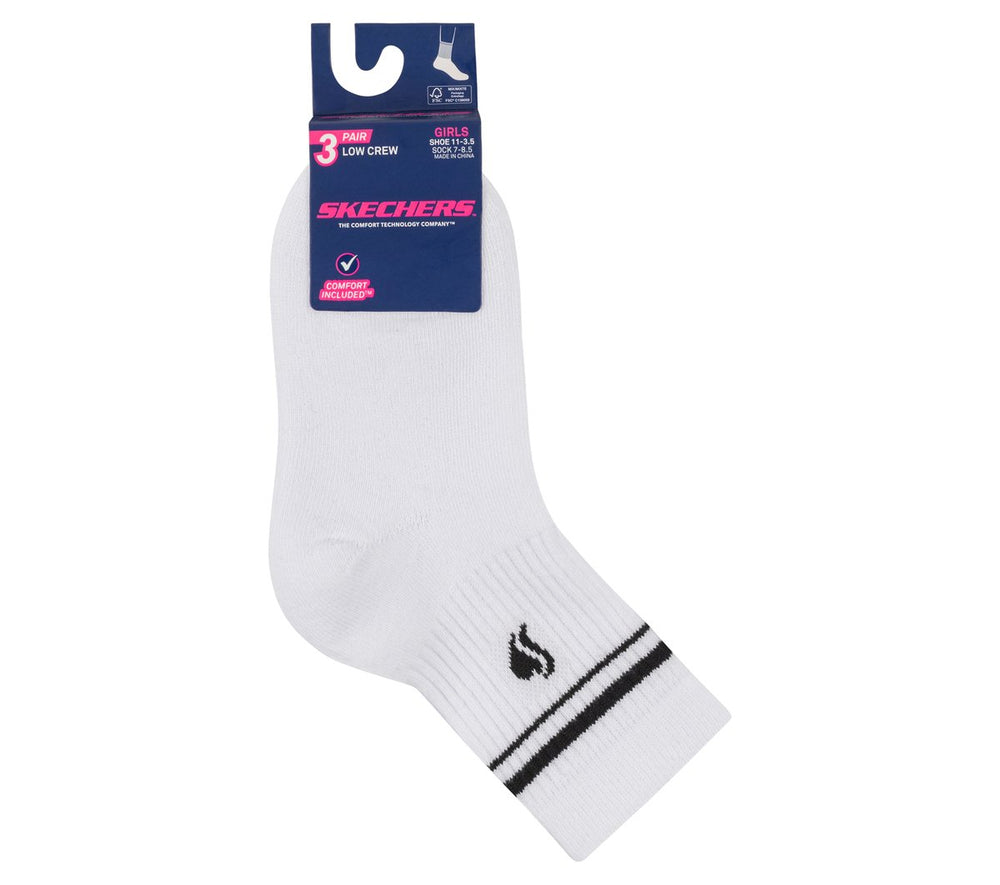 3 Pack Girls' Low Crew Ribbed Socks|Skechers